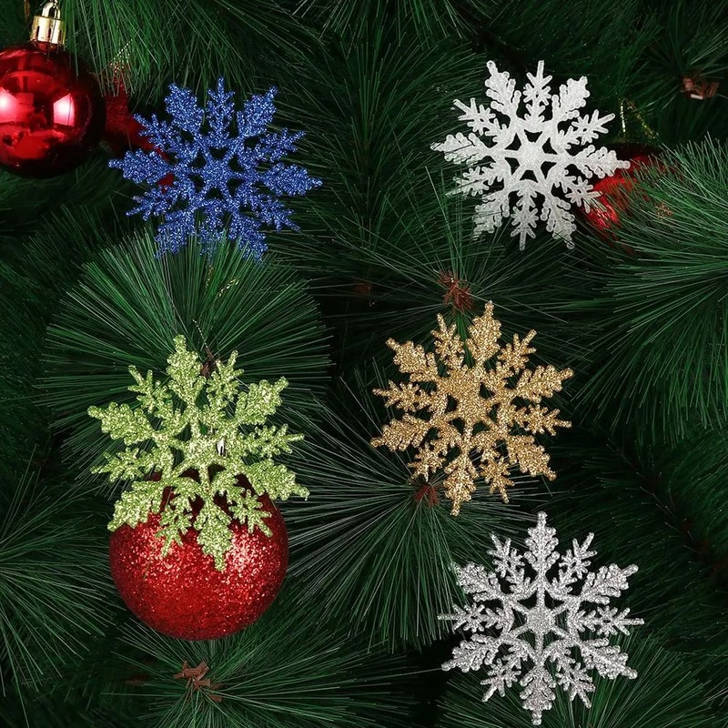 Glitter Snowflake Christmas Bauble Ornament Set 12pcs 1