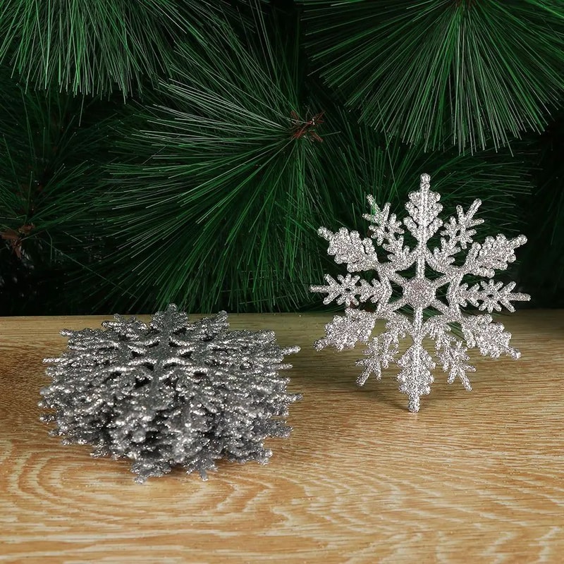 Glitter Snowflake Christmas Bauble Ornament Set 12pcs 3