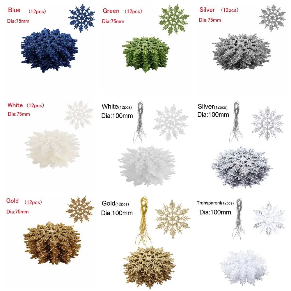Glitter Snowflake Christmas Bauble Ornament Set 12pcs 6