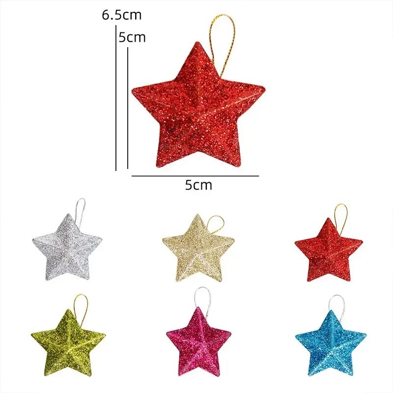 Gold Glitter Star Christmas Tree Ornaments Set 6pcs 6