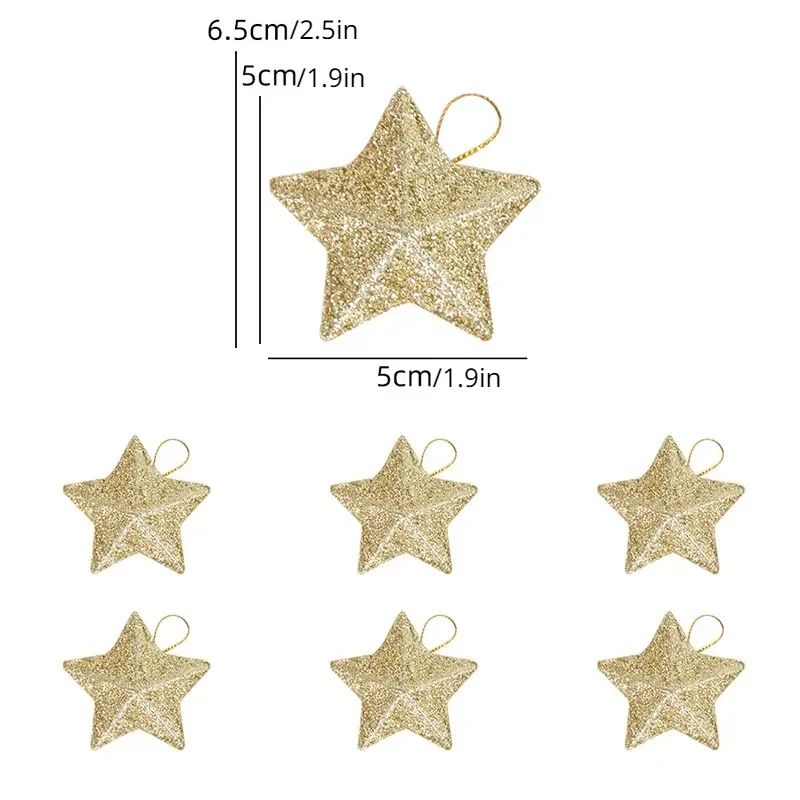 Gold Glitter Star Christmas Tree Ornaments Set 6pcs 7