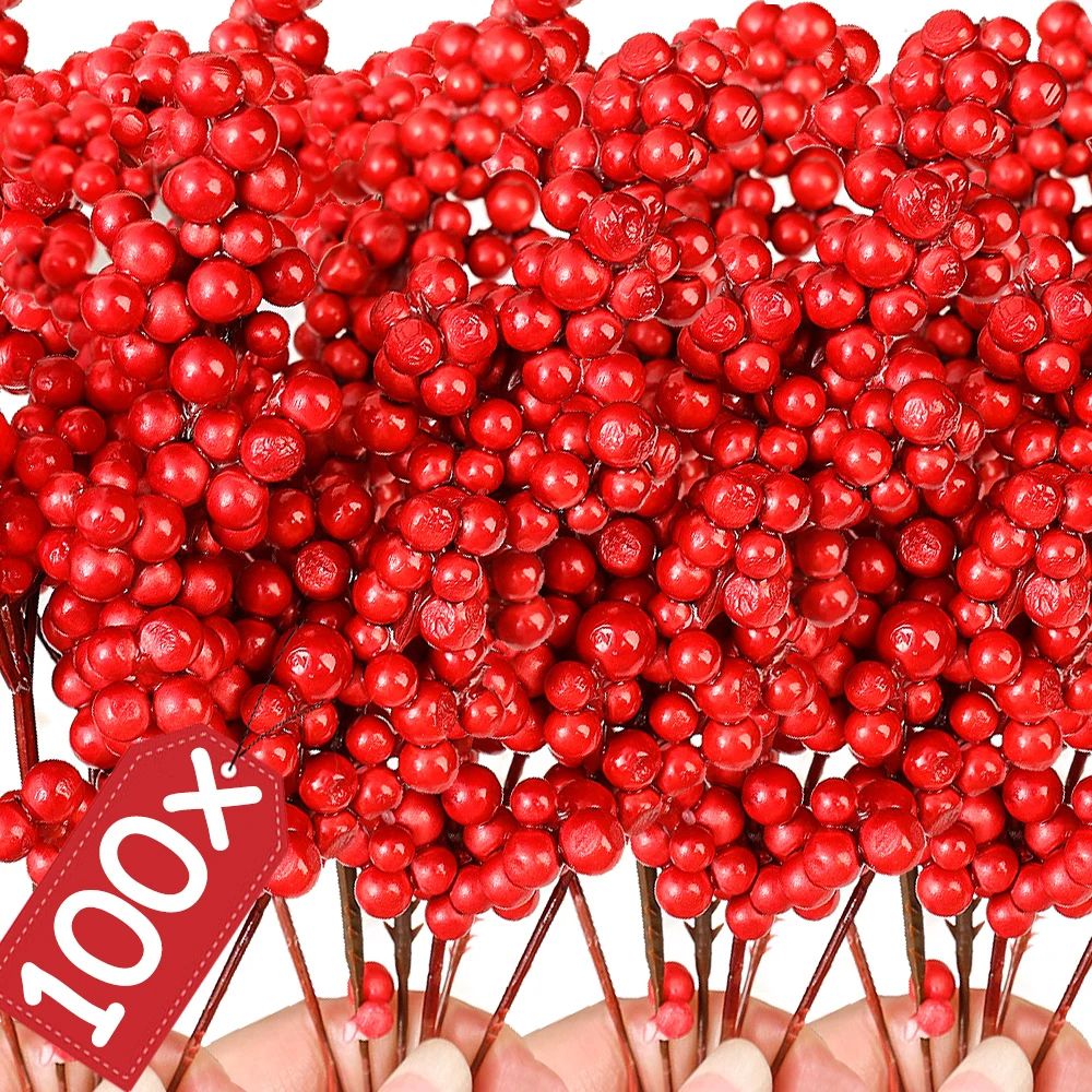 Artificial Red Berry Stems For Christmas Crafts 0