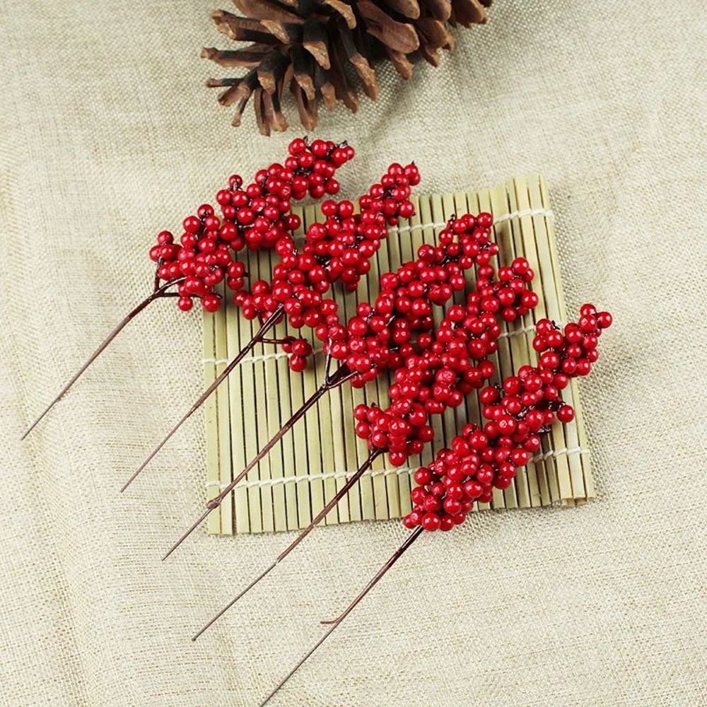 Artificial Red Berry Stems For Christmas Crafts 8