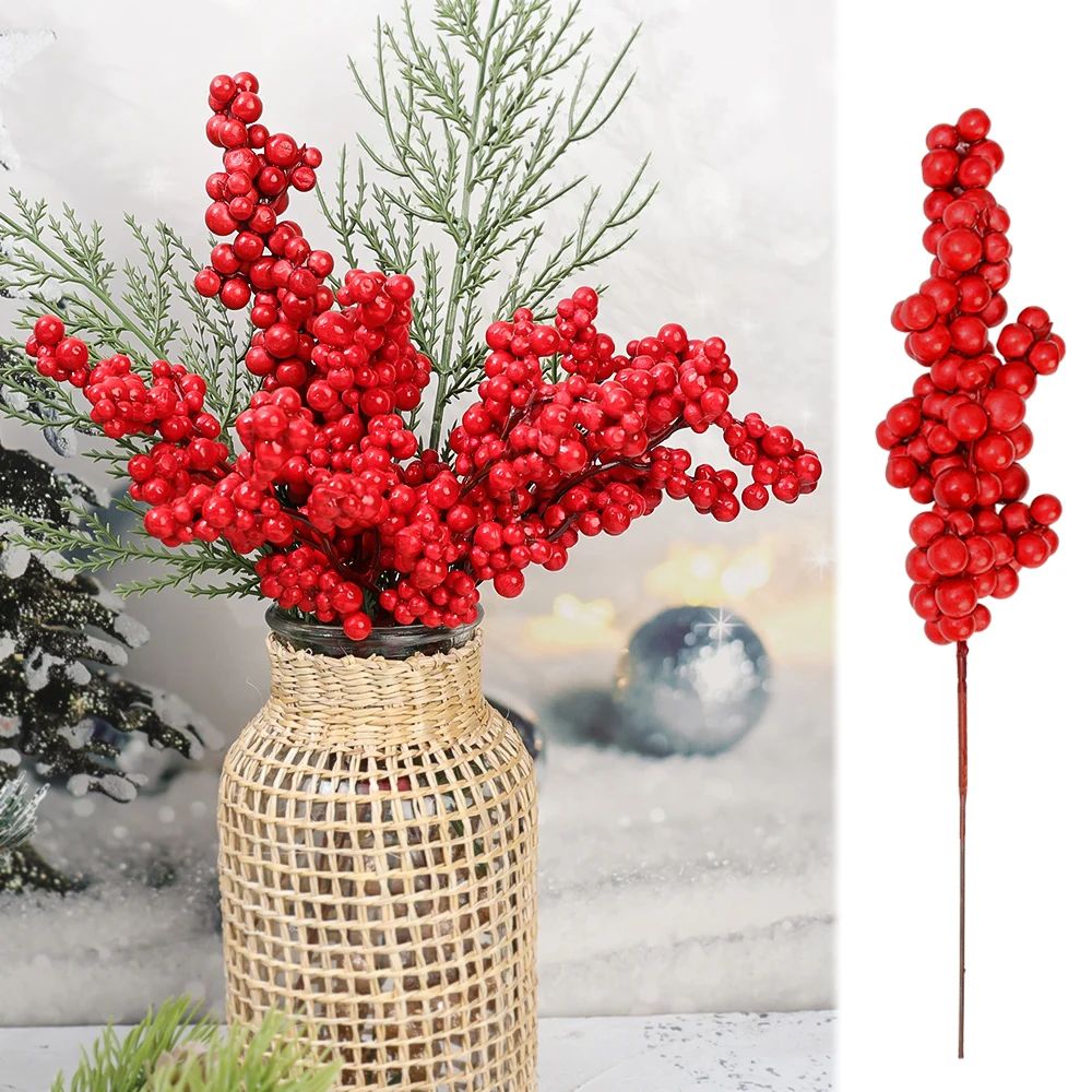 Artificial Red Berry Stems For Christmas Crafts 10