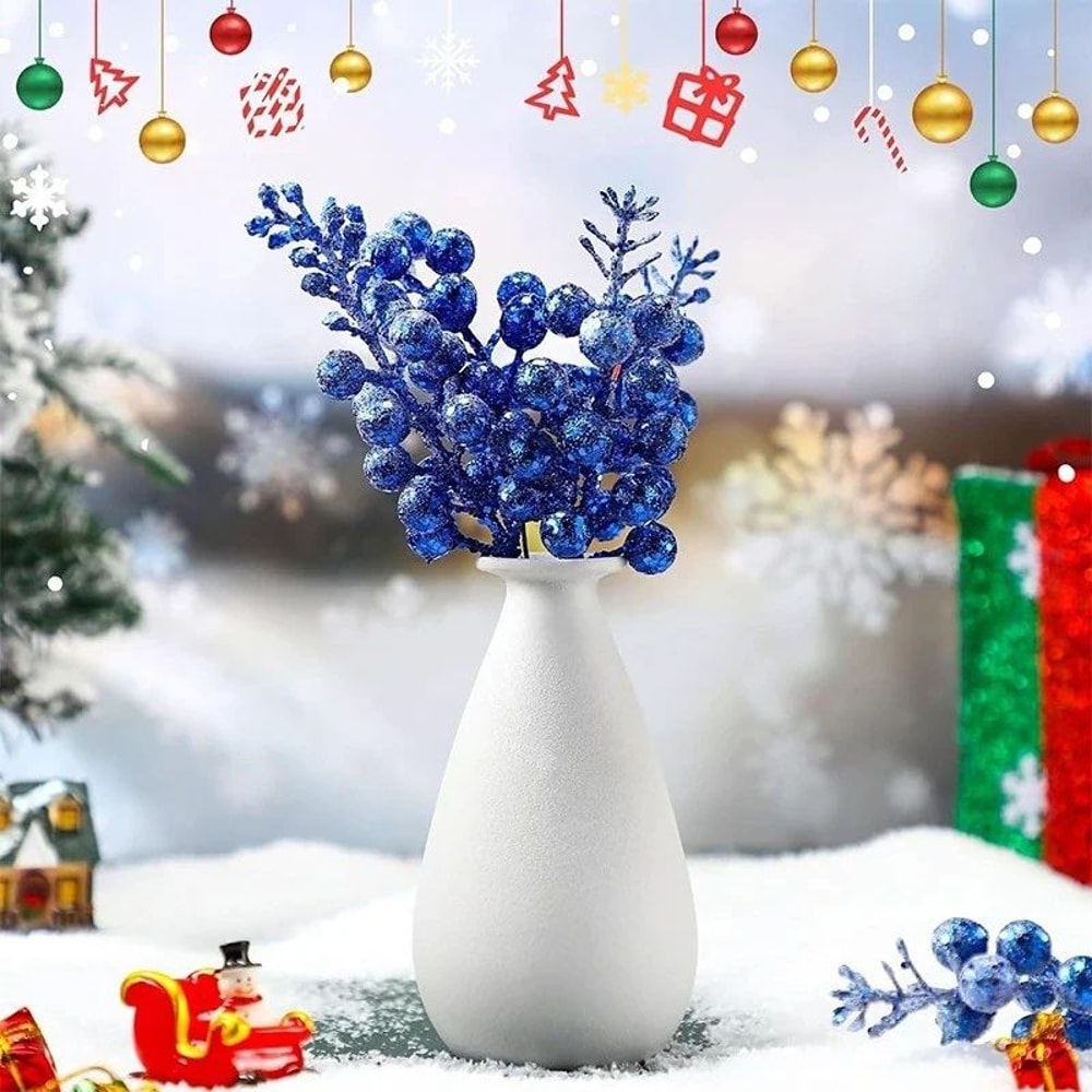 Glitter Snow Covered Berry Stems Christmas Decor Set 5pcs 2