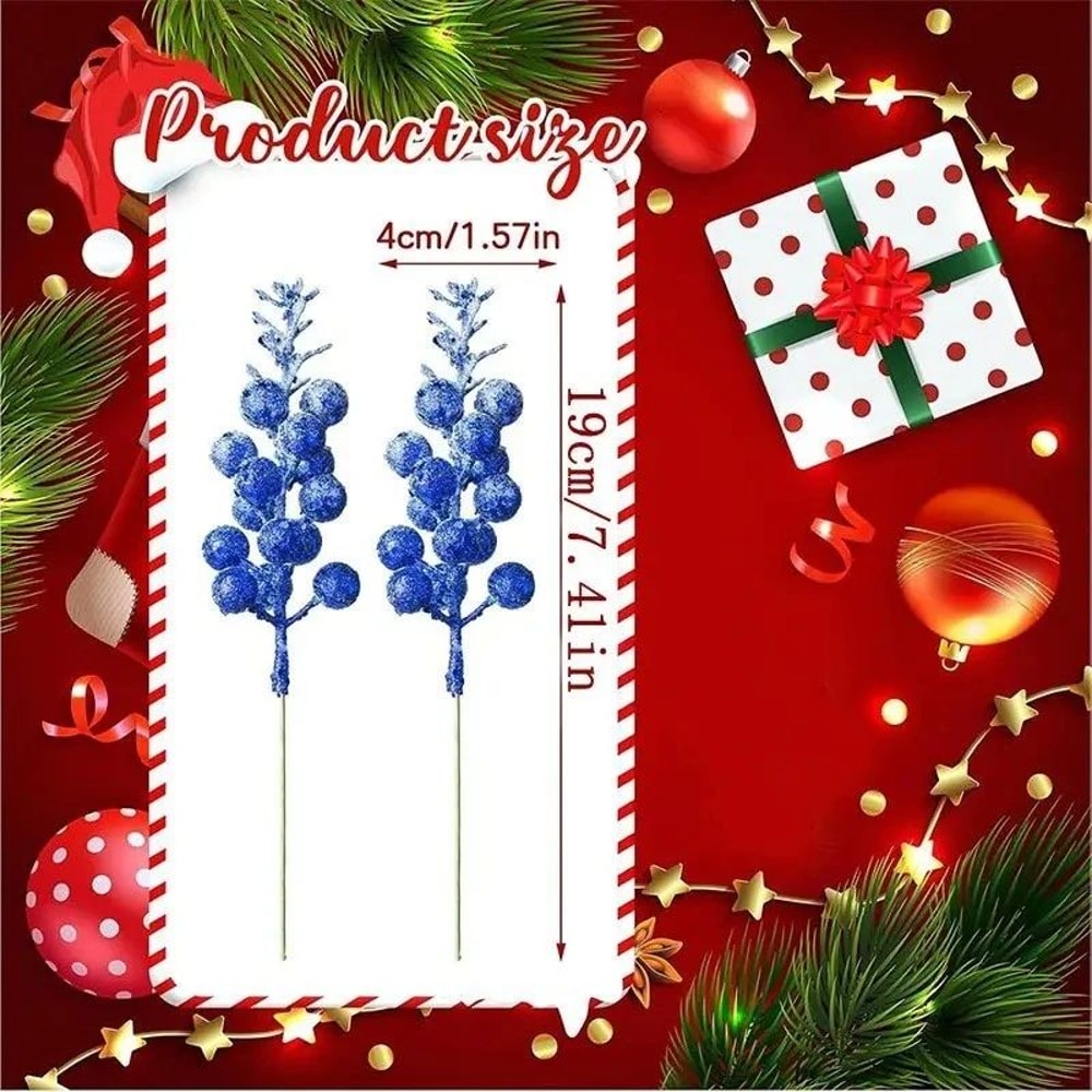 Glitter Snow Covered Berry Stems Christmas Decor Set 5pcs 3