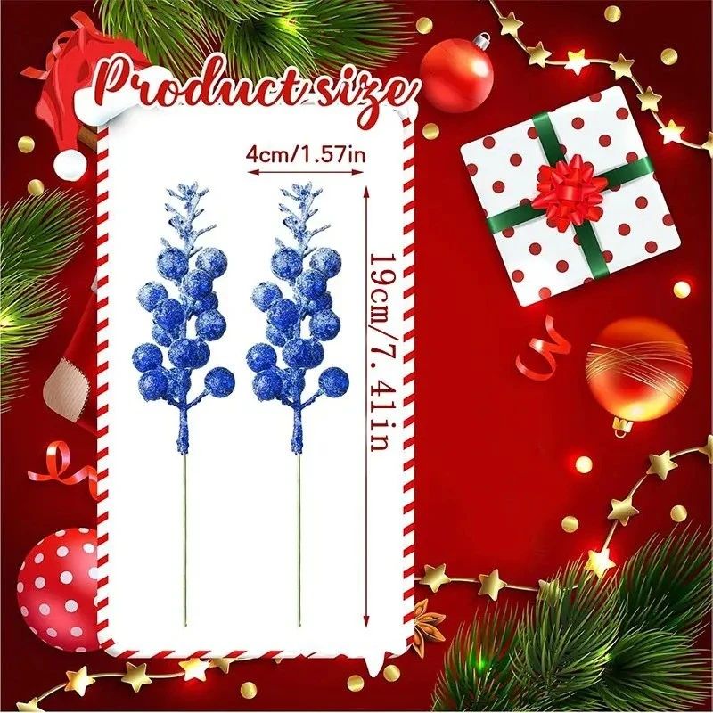 Glitter Snow Covered Berry Stems Christmas Decor Set 5pcs 3