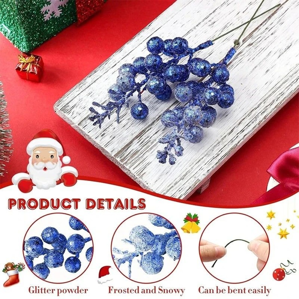 Glitter Snow Covered Berry Stems Christmas Decor Set 5pcs 4
