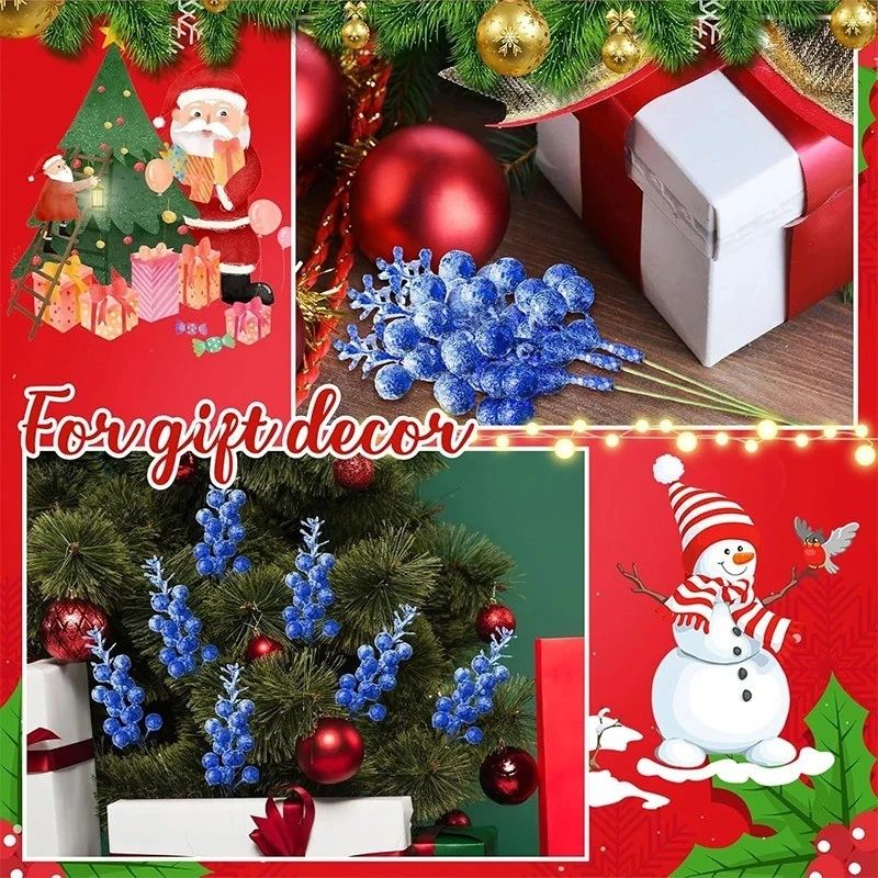 Glitter Snow Covered Berry Stems Christmas Decor Set 5pcs 5