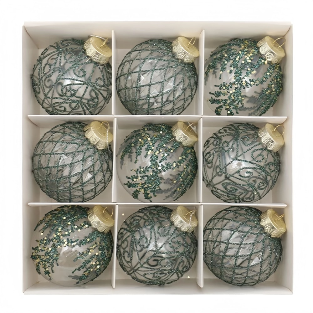 Transparent Christmas Ball Ornaments Set White Champagne Green 0