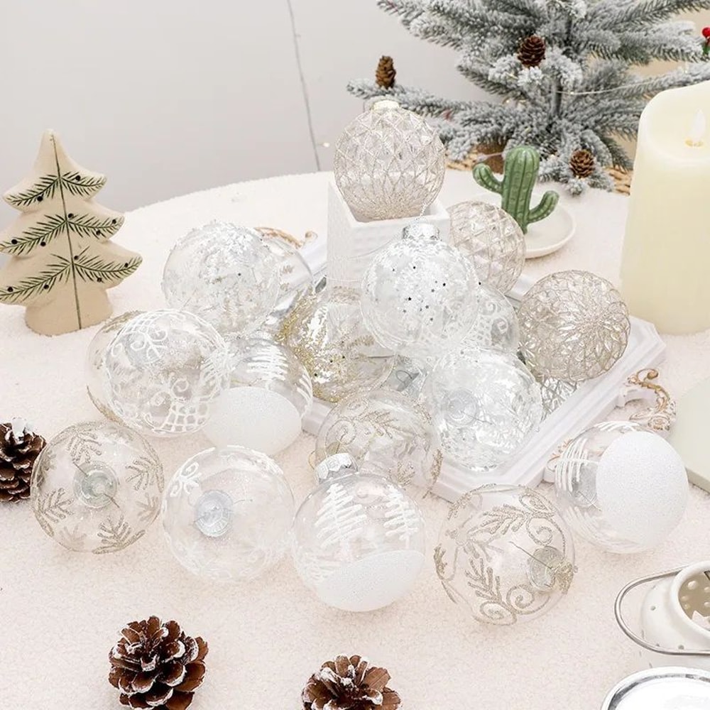 Transparent Christmas Ball Ornaments Set White Champagne Green 2