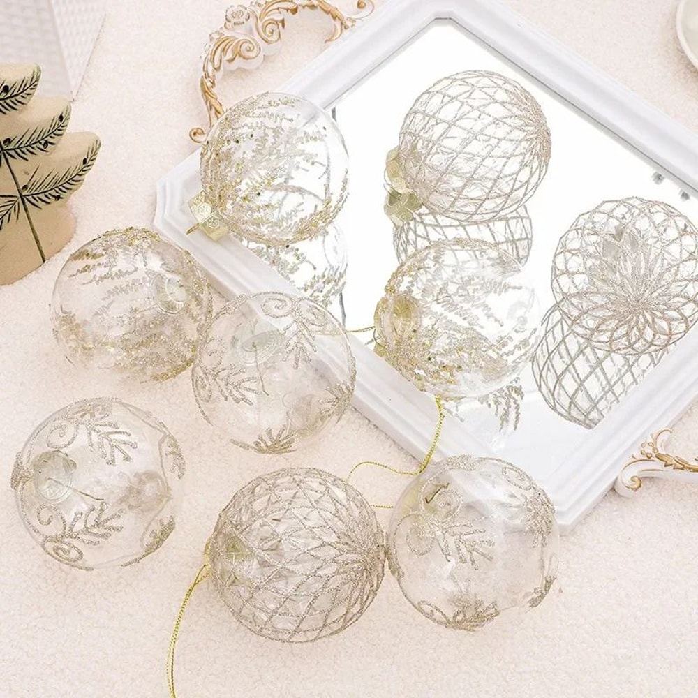 Transparent Christmas Ball Ornaments Set White Champagne Green 3