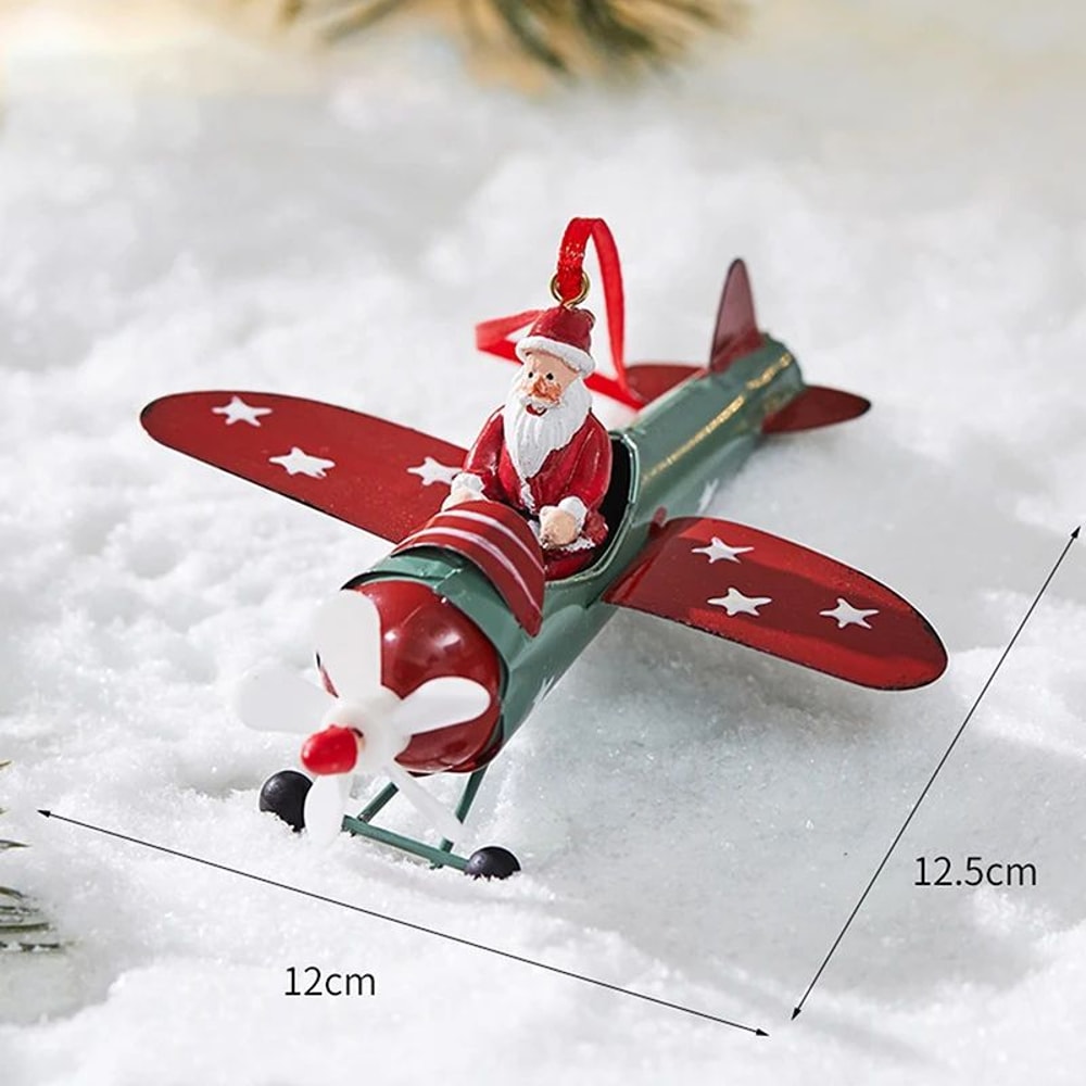 Retro Iron Santa Airplane Christmas Tree Ornament 6