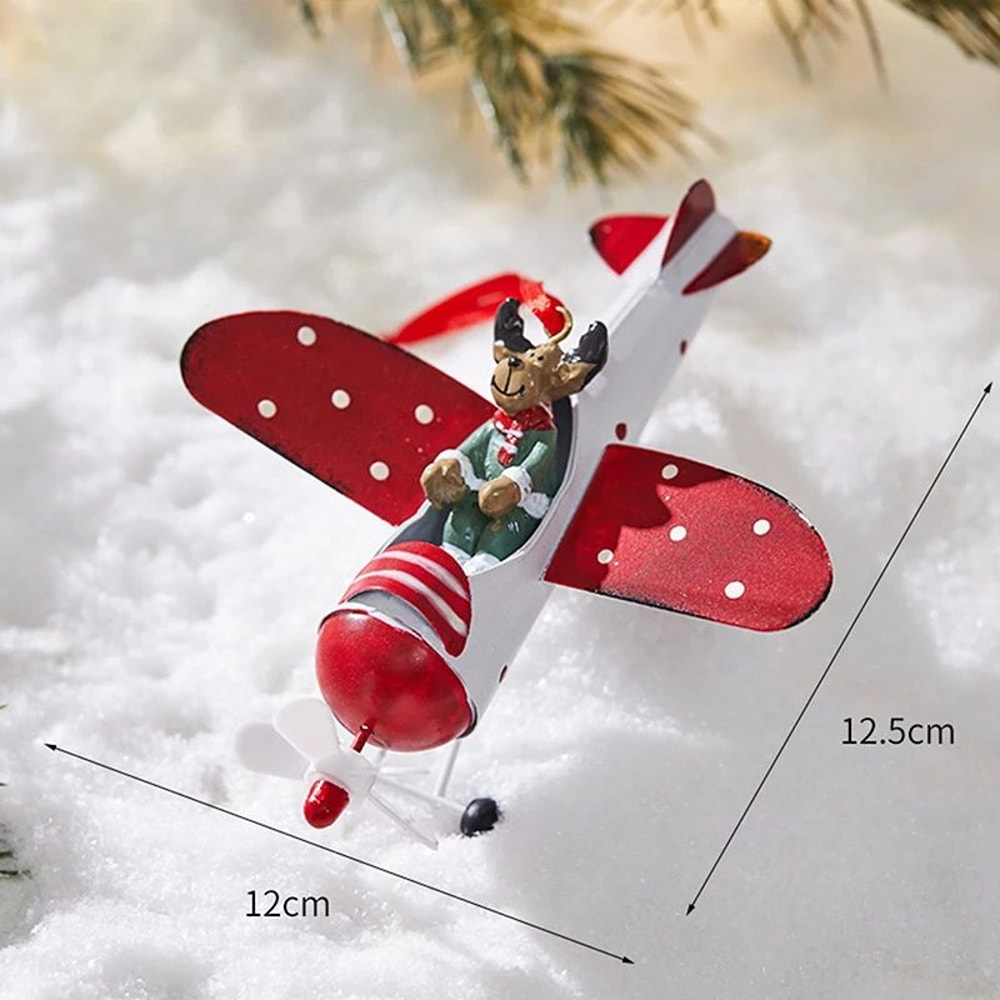 Retro Iron Santa Airplane Christmas Tree Ornament 5