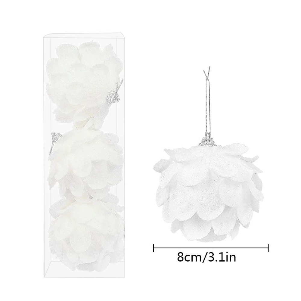 White Glitter Petal Christmas Ball Ornament Set 3pcs 7