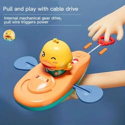 little yellow duck kayak bath toy for pool and bathroom play