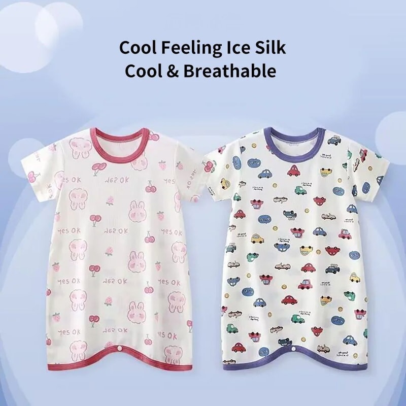 Baby Summer Ice Silk Sleep Suit With Anti Kick Design 5