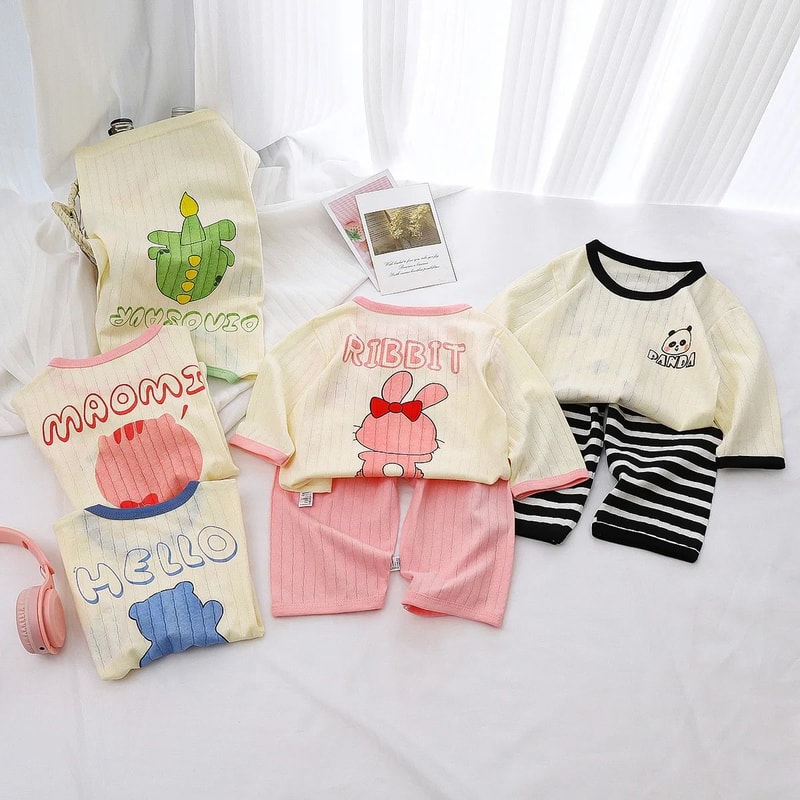 Baby Cotton Cartoon Pajama Set Long Sleeve Toddler Nightwear 1