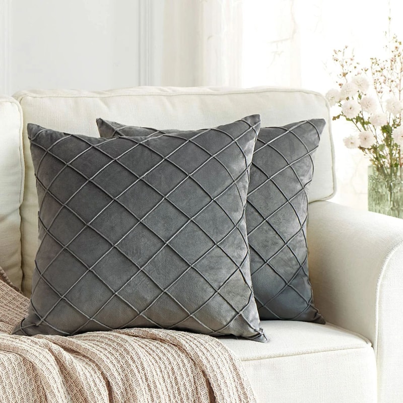 Dark Gray Velvet Plaid Cushion Cover Nordic Sofa Decorative Pillowcase 0