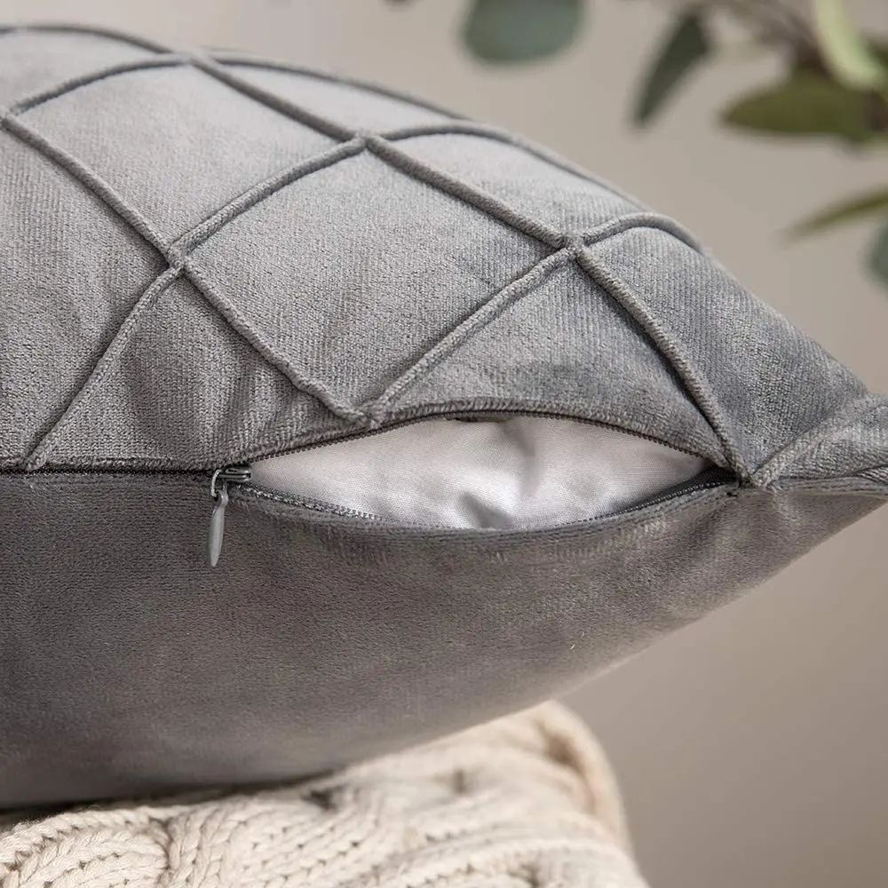 Dark Gray Velvet Plaid Cushion Cover Nordic Sofa Decorative Pillowcase 1
