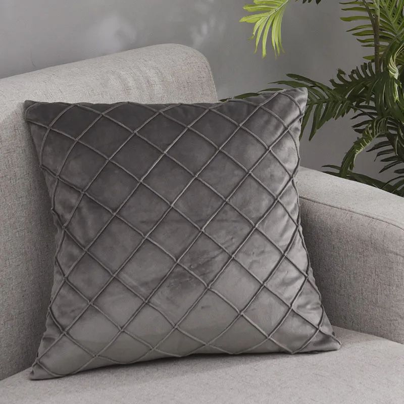 Dark Gray Velvet Plaid Cushion Cover Nordic Sofa Decorative Pillowcase 2