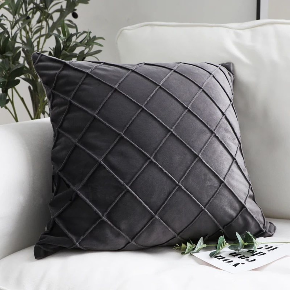 Dark Gray Velvet Plaid Cushion Cover Nordic Sofa Decorative Pillowcase 4