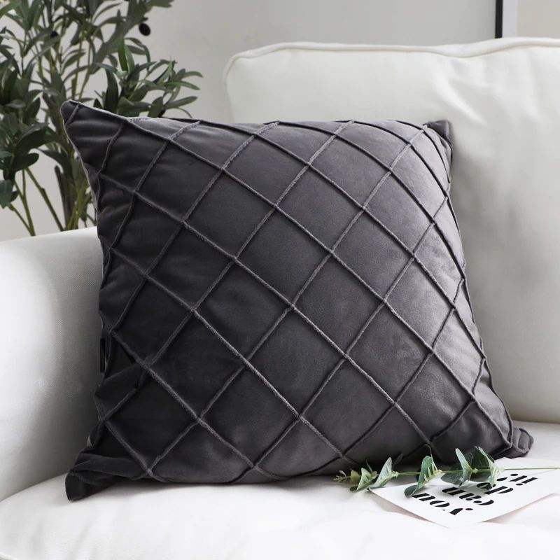 Dark Gray Velvet Plaid Cushion Cover Nordic Sofa Decorative Pillowcase 4