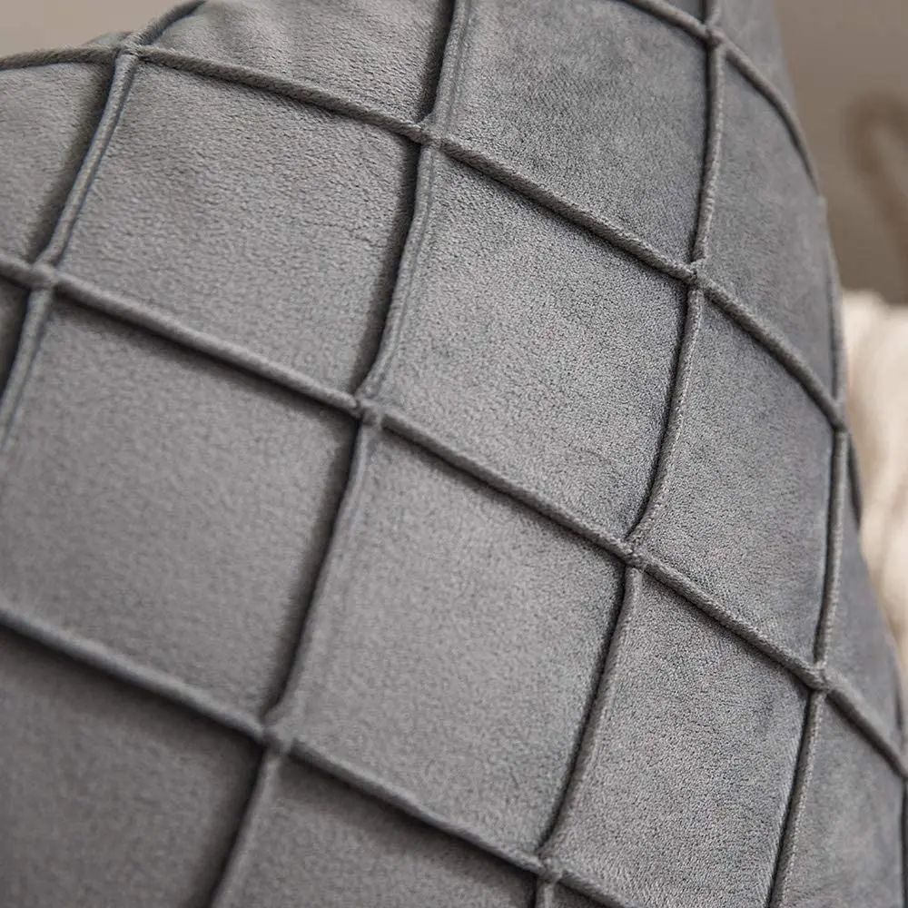 Dark Gray Velvet Plaid Cushion Cover Nordic Sofa Decorative Pillowcase 5