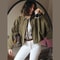 HXAO Cropped Suede Bomber Jacket Women Lapel Zipper Racing Coat 3