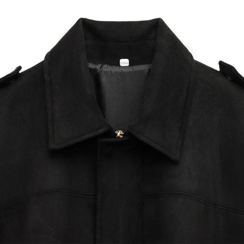 HXAO Cropped Suede Bomber Jacket Women Lapel Zipper Racing Coat 16