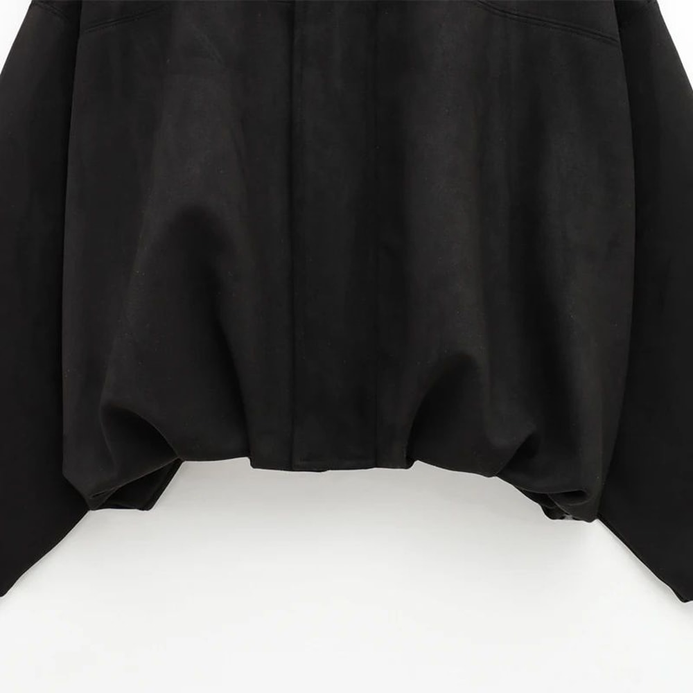 HXAO Cropped Suede Bomber Jacket Women Lapel Zipper Racing Coat 17