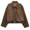 HXAO Cropped Suede Bomber Jacket Women Lapel Zipper Racing Coat 21