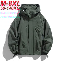 mens oversized hooded windbreaker waterproof trench jacket 6xl–8xl