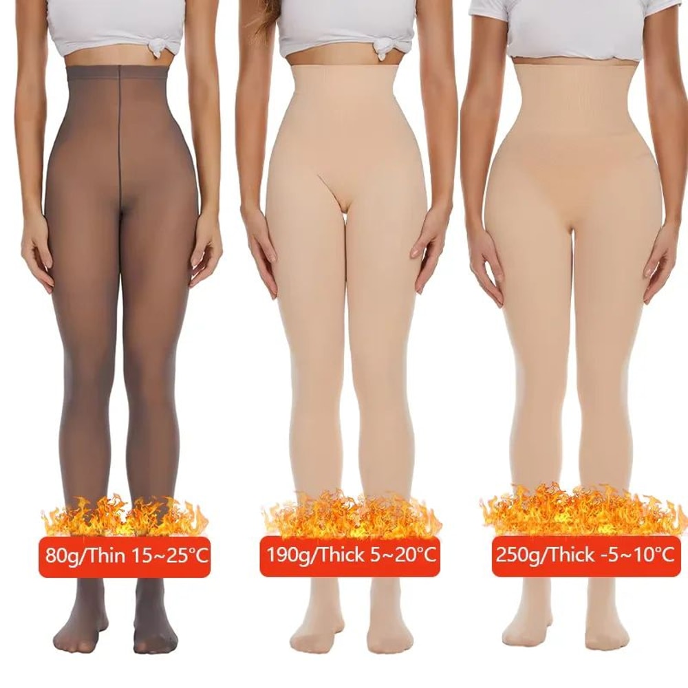 Womens High Waist Thermal Fleece Translucent Pantyhose Set 2