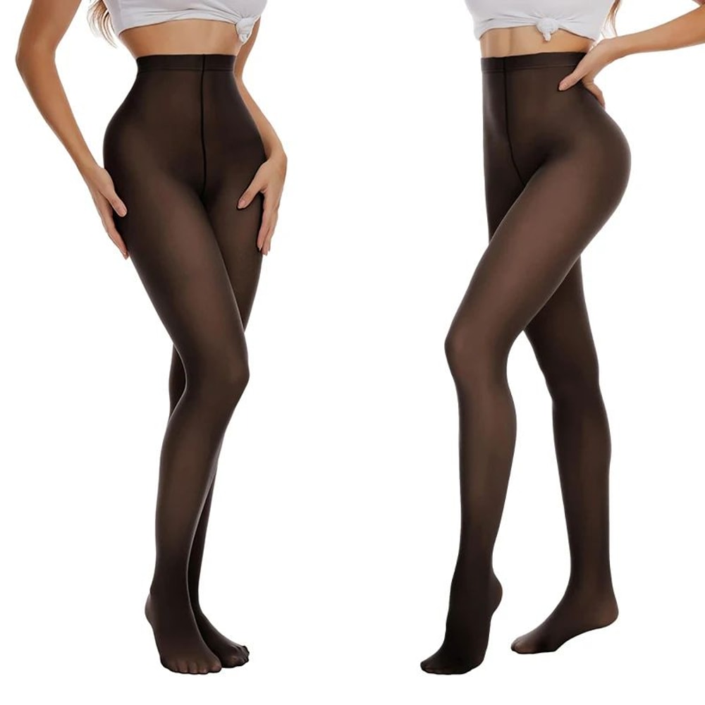 Womens High Waist Thermal Fleece Translucent Pantyhose Set 8