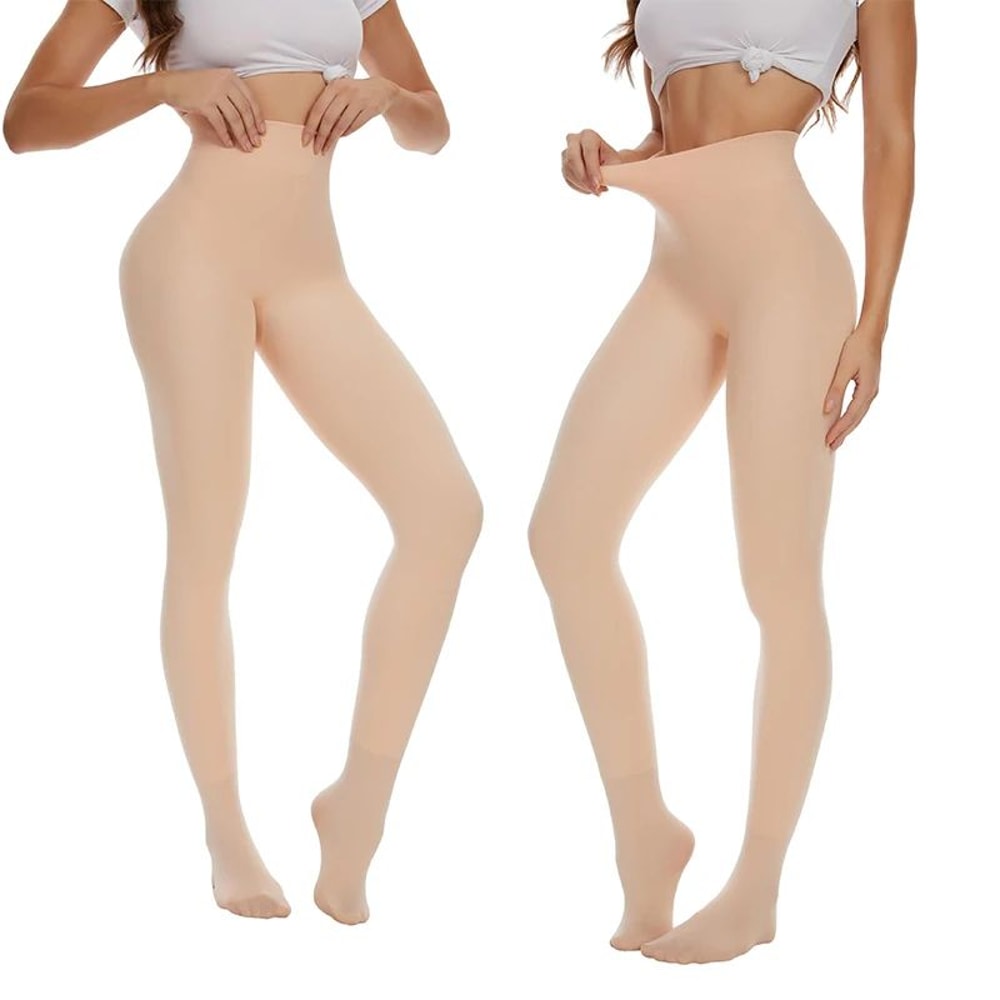 Womens High Waist Thermal Fleece Translucent Pantyhose Set 12