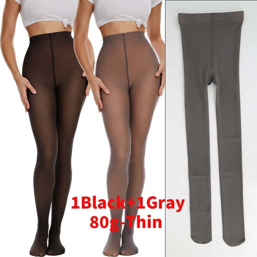 Womens High Waist Thermal Fleece Translucent Pantyhose Set 14