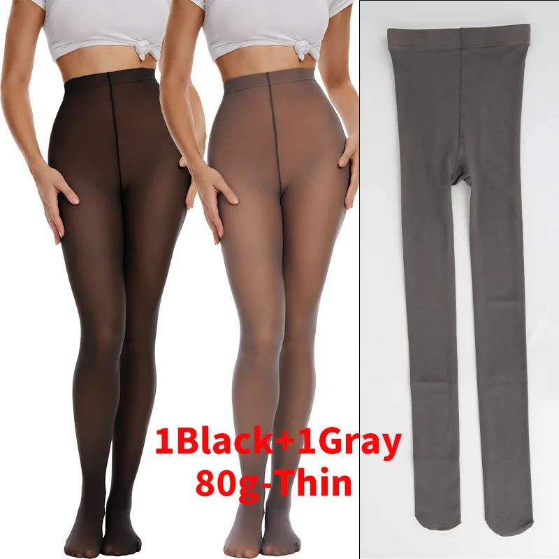 Womens High Waist Thermal Fleece Translucent Pantyhose Set 14