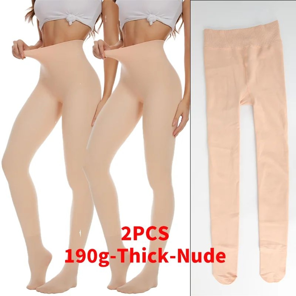 Womens High Waist Thermal Fleece Translucent Pantyhose Set 17