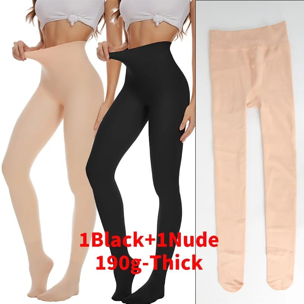 Womens High Waist Thermal Fleece Translucent Pantyhose Set 18