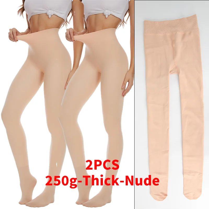 Womens High Waist Thermal Fleece Translucent Pantyhose Set 21