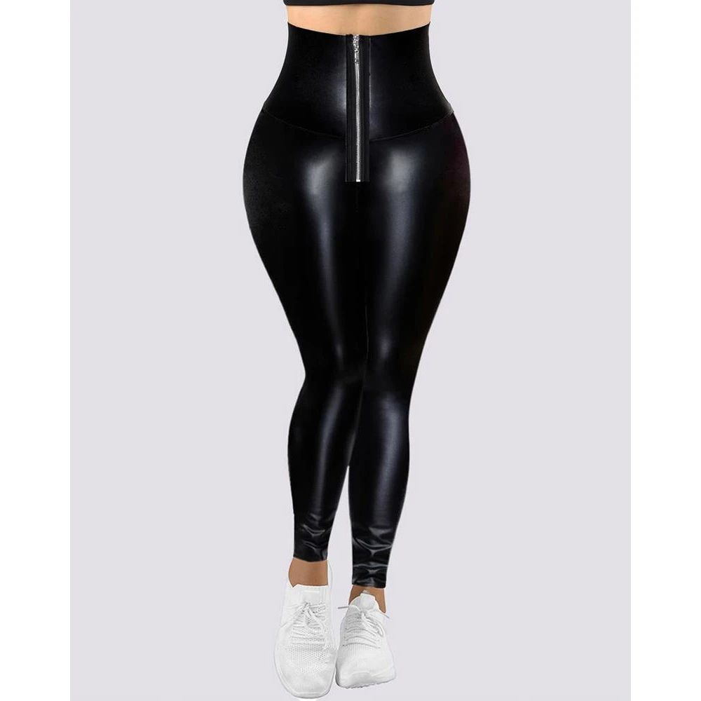 Womens High Waist PU Leather Skinny Leggings 1