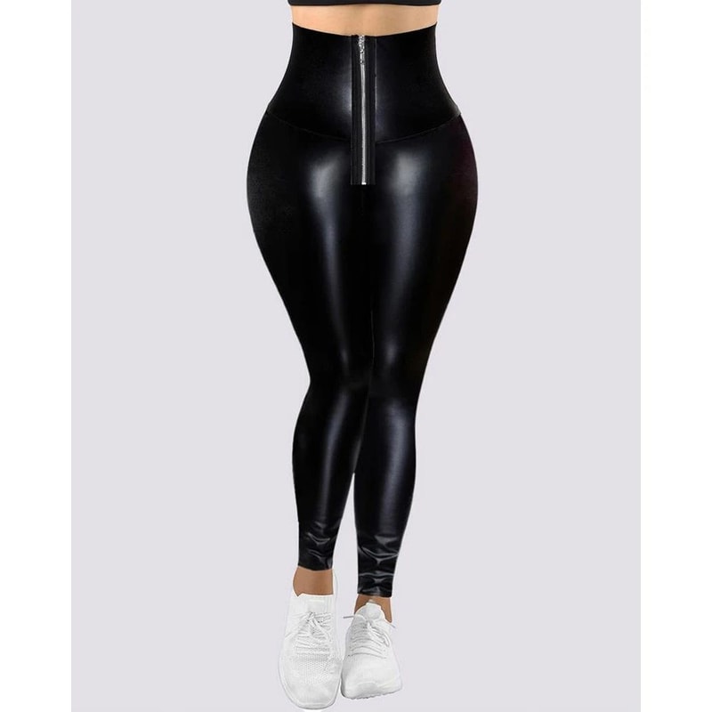 Womens High Waist PU Leather Skinny Leggings 1