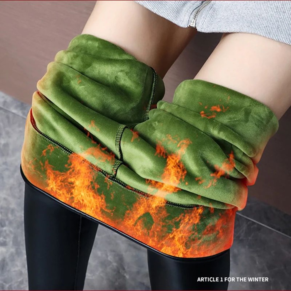 Womens High Waist Fleece Lined PU Leather Leggings 2