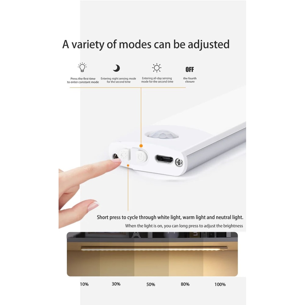 USB Rechargeable Motion Sensor LED Cabinet Light Bar 8