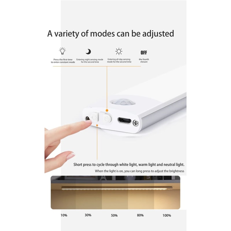 USB Rechargeable Motion Sensor LED Cabinet Light Bar 8