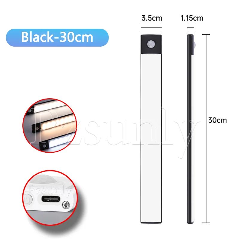 USB Rechargeable Motion Sensor LED Cabinet Light Bar 18