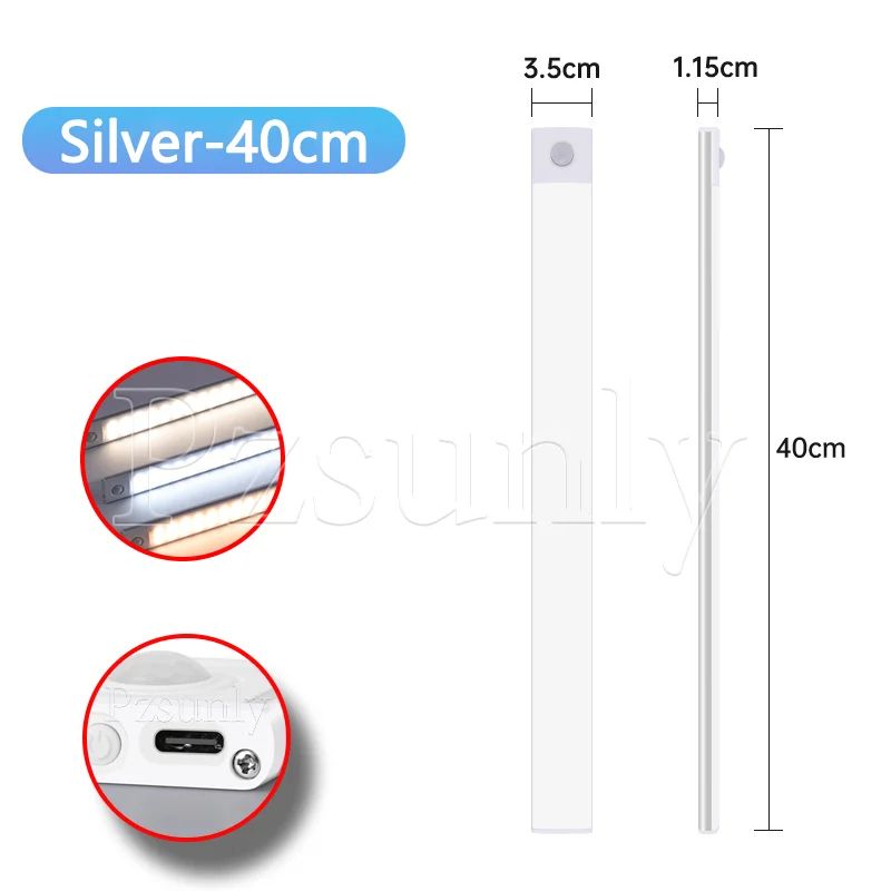 USB Rechargeable Motion Sensor LED Cabinet Light Bar 19