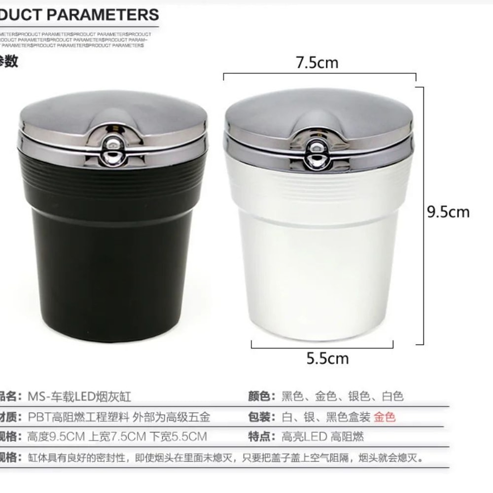 LED Car Ashtray With Lid Portable Cup Holder Trash Bin 1