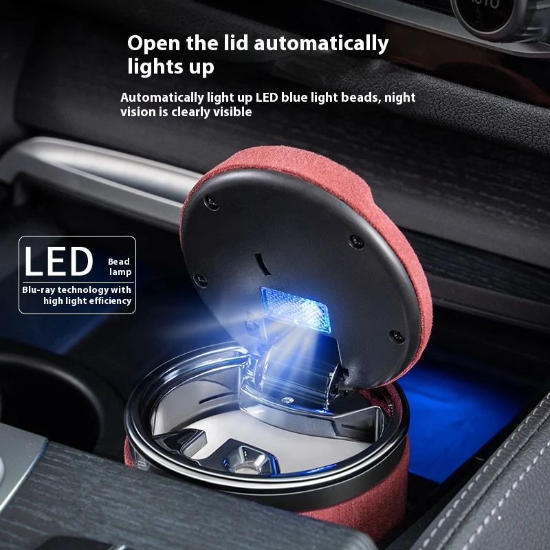 Luxury Suede Leather LED Car Ashtray With Ceramic Liner 1